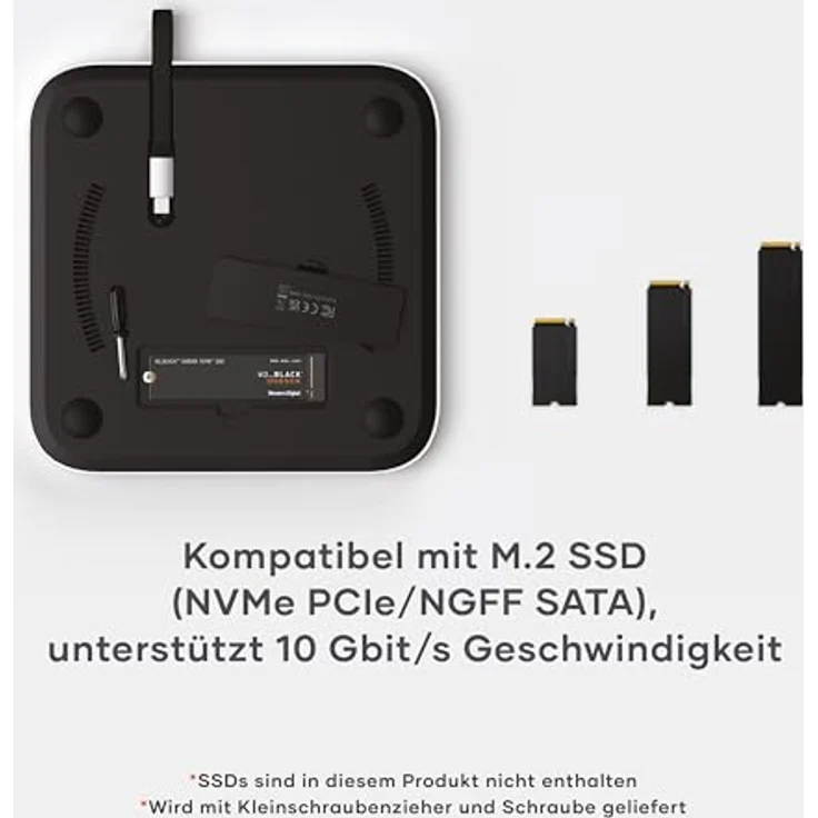 SATECHI Mac Mini Hub & Ständer mit SSD-Gehäuse Silber für NVME & SATA M.2, USB C 10 Gbit/s, 3 USB A 5/10 Gbit/s, 2.0 Audio-Buchse, für Mac Mini M2/M1, Mac Studio – Bild 2