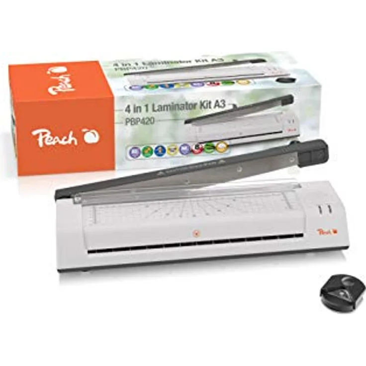 Peach PBP420 4 in 1 Laminiergerät A3 inkl. Eckenrunder, cutter, Laminerfolien | ABS | startklar in 3-5 Minuten | 2x125 mic. | 250 mm/min | Heiß- & Kaltlaminiergerät