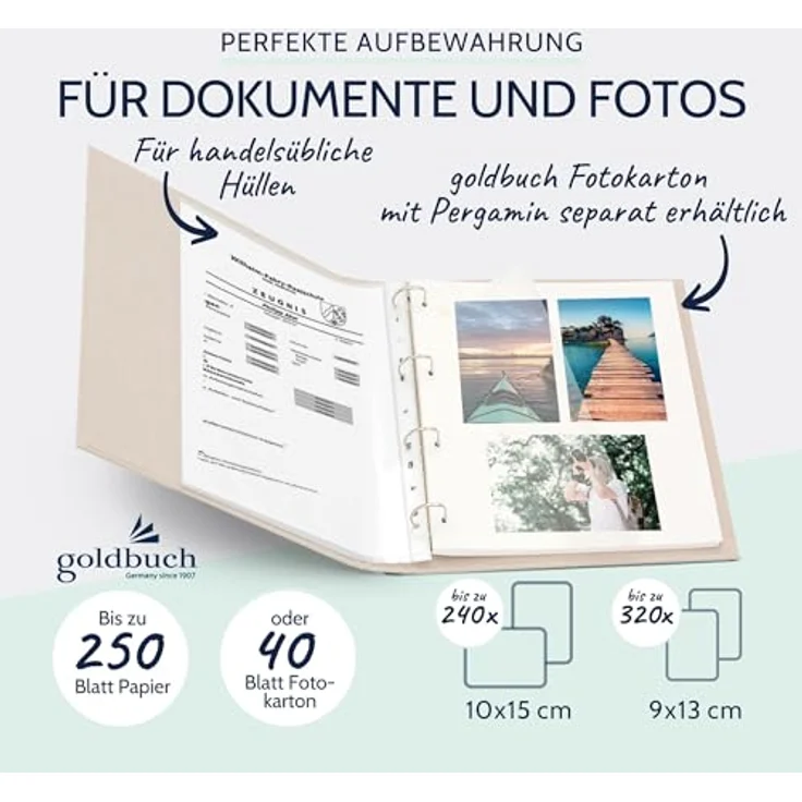 goldbuch Ringbuch A4 Bella Vista Trend, Leinenumschlag, 2-Ringmechanik, beige – Bild 4