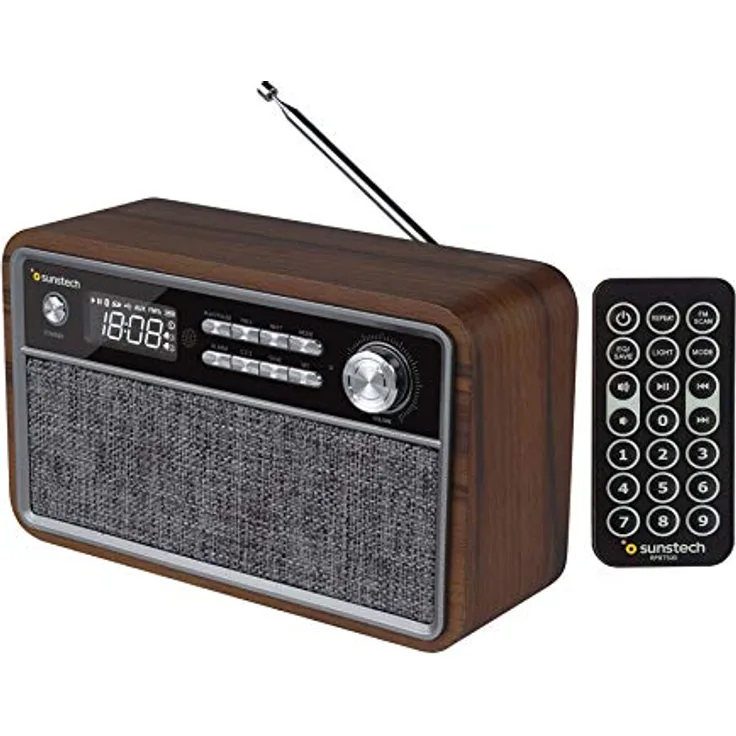 Sunstech RPBT500, Tragbares Holzradio mit Bluetooth, FM, USB und Freisprechfunktion, 6 W