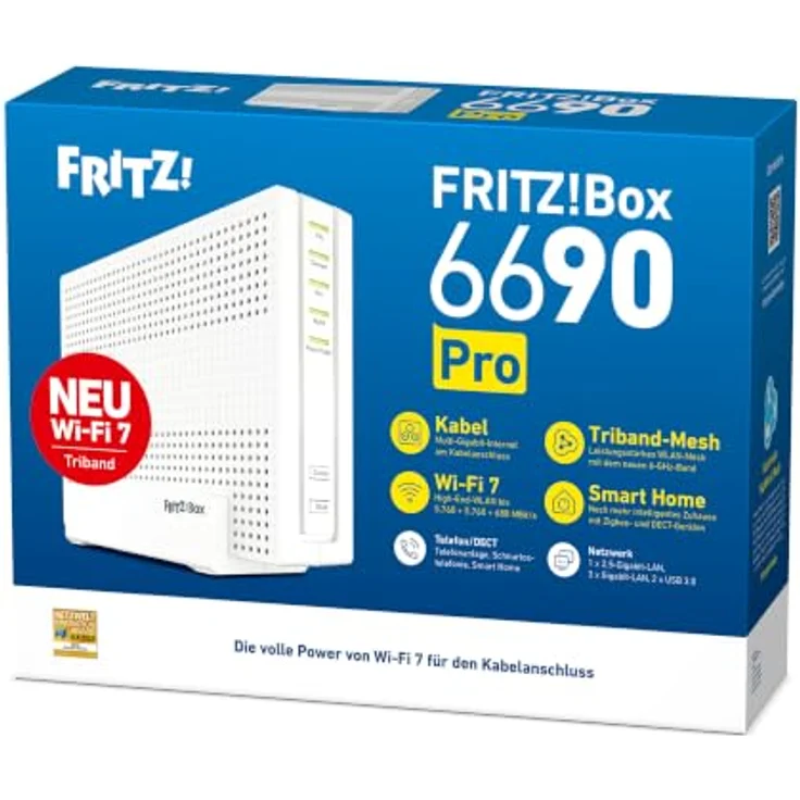 FRITZ! Box 6690 Pro, Wi-Fi 7 WLAN Mesh Kabelrouter mit Modem 5,760 Mbit/s, Smart Home und DECT-Basis – Bild 4