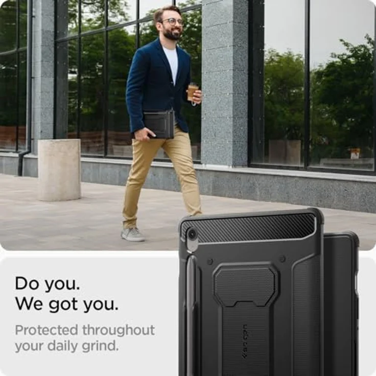 Spigen Rugged Armor Pro Hülle für Samsung Galaxy Tab S10 FE+ (2025), Schutzhülle mit S Pen Halter, Ladeunterstützung und Air Cushion Technologie - Schwarz – Bild 3