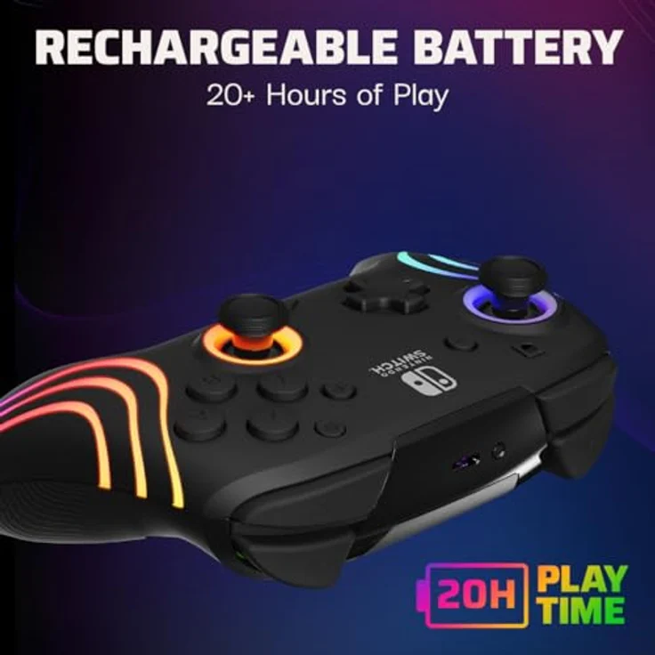 PDP Nintendo Switch Afterglow Wave Wireless Gamepad, Schwarz mit Acht RGB-Zonen und 40 Stunden Batterielaufzeit – Bild 3