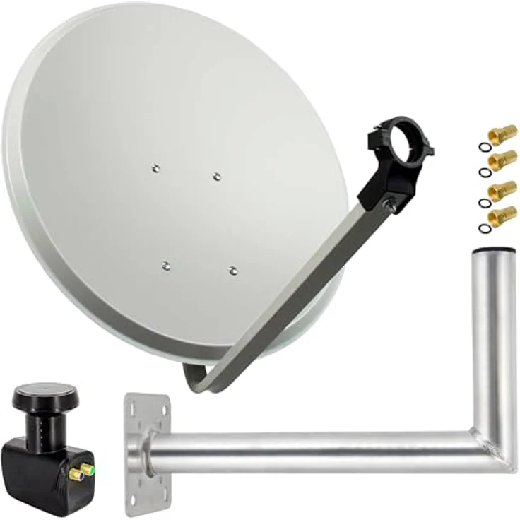 PremiumX SAT Anlage PXS80, 80cm Antenne mit Twin LNB 0,1dB, F-Stecker, Wandhalter 45cm, hellgrau – Bild 1