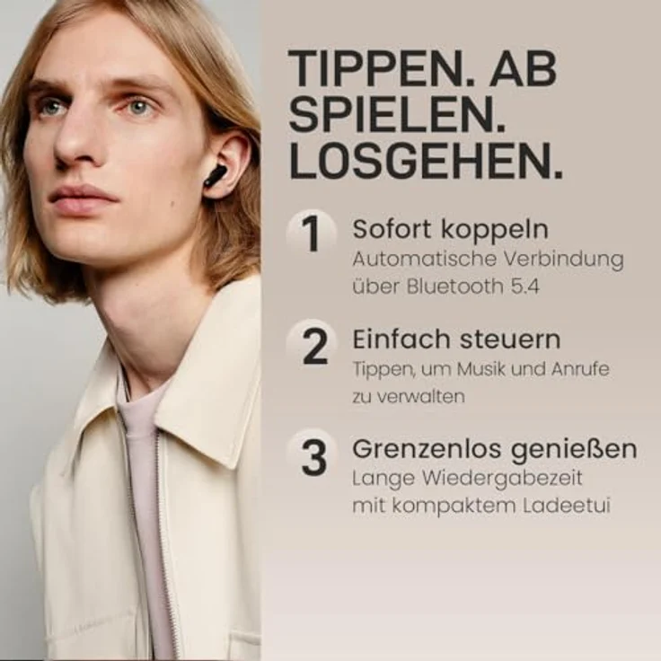 sudio A3 True Wireless Kopfhörer, Over Ear, Bluetooth 5.4, Multipoint Verbindung, 25h Spielzeit, Schweiß- & Spritzwassergeschützt, Touch, USB-C Ladecase, Schwarz – Bild 5