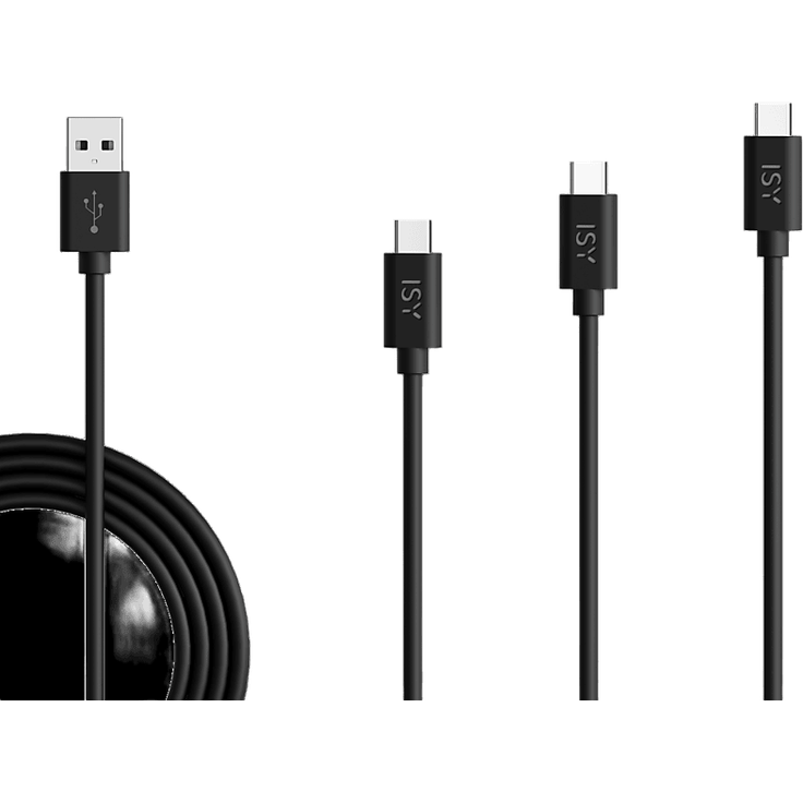 ISY IZB-543, 3er Pack USB-C Ladekabel (2m, 1m, 0,6m), Schwarz