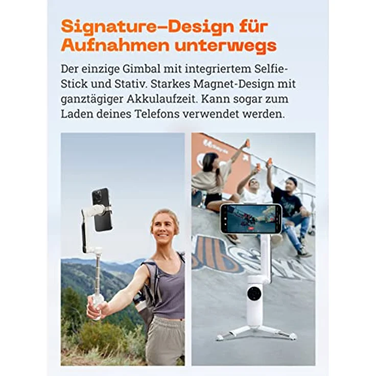 Insta360 Flow - KI-gestützter Smartphone-Gimbal, Smartphone-Gimbal,Handy, m. Auto-Tracking, 3-Achsen-Stabilisierung, Integrierter Selfie-Stick & Stativ, Tragbar & Zusammenklappbar, Hellgrau – Bild 4