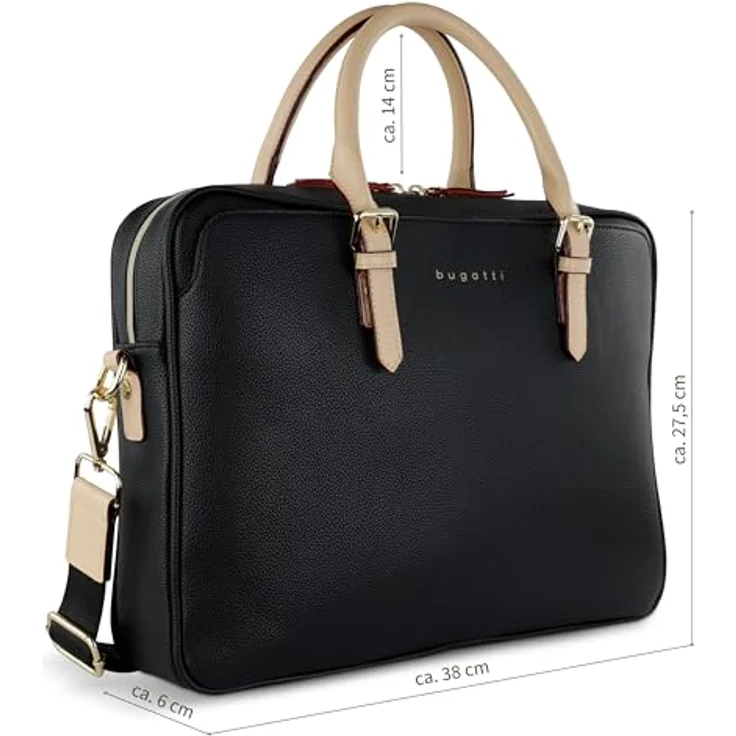 Bugatti Aktentasche Ella Briefcase, edle Laptop-Tasche mit unterteiltem Hauptfach, schwarz – Bild 4