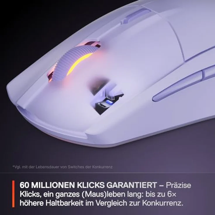 SteelSeries Rival 3 Wireless Gen 2 Gaming-Maus, 2,4 GHz und Bluetooth, 18.000 DPI TrueMove Air-Optiksensor, 60 Mio. Klicks, ultraleicht, PTFE-Gleitfüße, lavendel – Bild 5