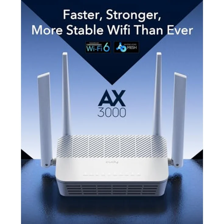 Cudy WR3000S AX3000 Dual Band WiFi 6 Mesh Router, 5 Gigabit Ethernet RJ45 Ports, 4 Antennen, MU-MIMO, OpenVPN, Wireguard, Zerotier, Ipsec VPN, Cloud APP – Bild 2