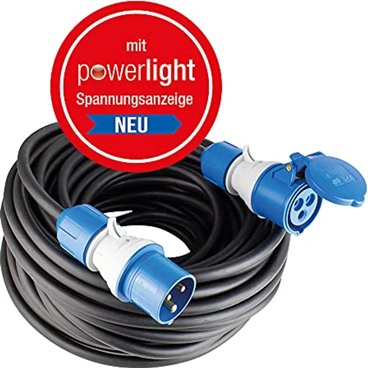 as - Schwabe CEE Camping -Verlängerungsleitung 25m mit neuer powerlight Spannungsanzeige, CEE-Stecker & -Kupplung, 3-polig, 230 V /16 A, Outdoor IP44 Spritzwasserschutz, Schwarz I 61409 – Bild 2