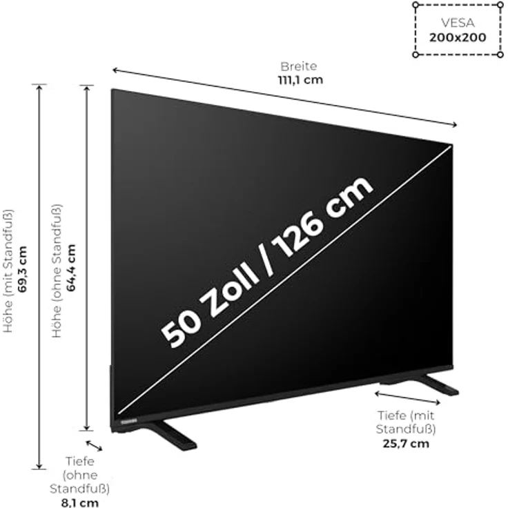 Toshiba 50QV1563DDW 50 Zoll QLED Smart TV, 4K UHD Fernseher mit Dolby Vision HDR, Triple-Tuner (DVB-C/S2/T2), Bluetooth & VIDAA Streaming Apps – Bild 3