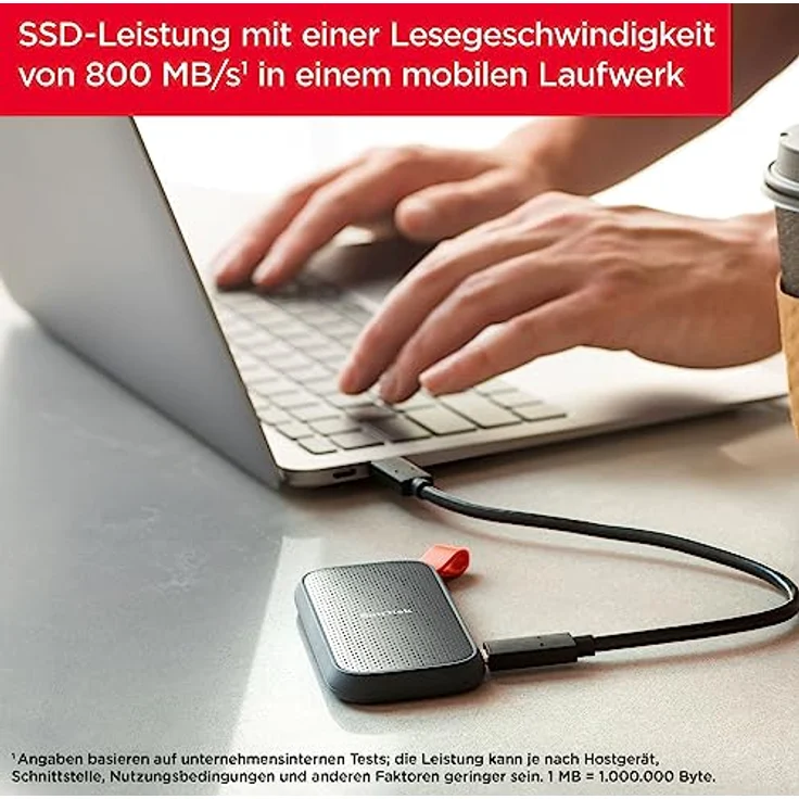 SanDisk Portable SSD 2 TB (externe Festplatte mit SSD Technologie 2,5 Zoll, 800 MB/s Übertragungsraten, robustes Laufwerk, robuste Befestigungsschlaufe aus strapazierfähigem Gummi) grau – Bild 4