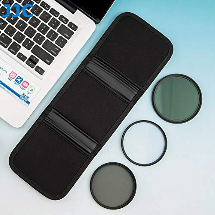 JJC Filtertasche mit 3 Fächern für Filter bis 82mm, wasserabweisend, inkl. Mikrofaser-Reinigungstuch und Gürtelschlaufe – Bild 5