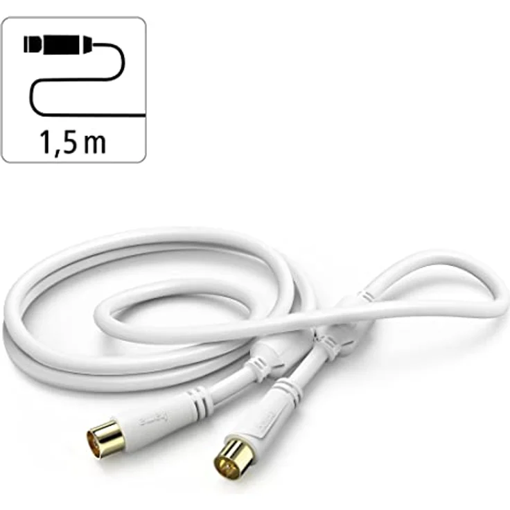 Hama Antennen-Anschlusskabel, Koax-Stecker zu Koax-Kupplung, 1,5 m, Weiß, 100 dB, vergoldete Kontakte – Bild 2