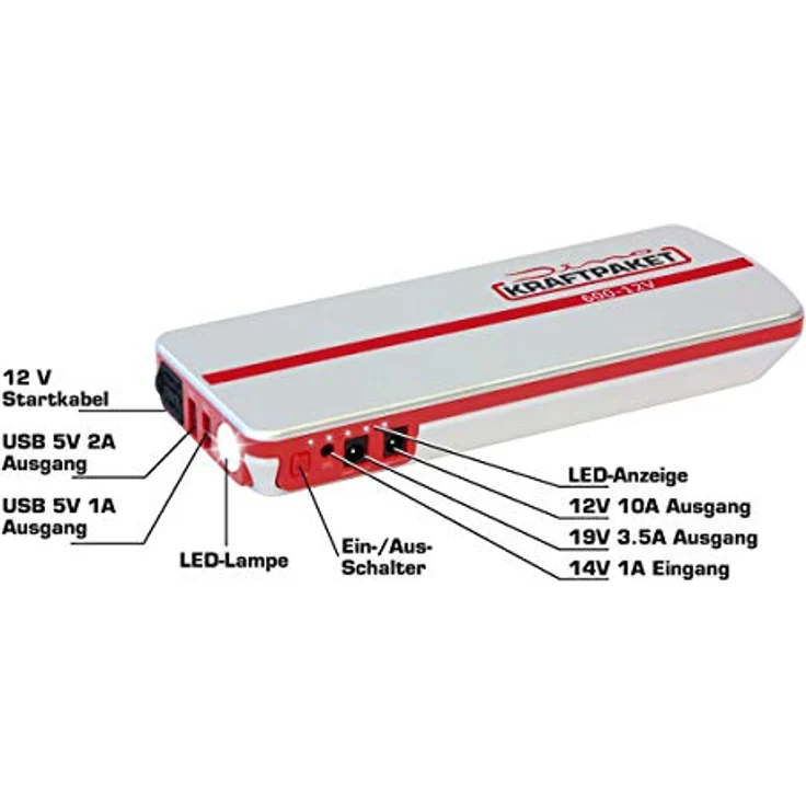 Dino-Kraftpaket Starthilfe-Powerbank 136102, 12V, 600A Spitzenstrom, Kapazität 18000mAh – Bild 4