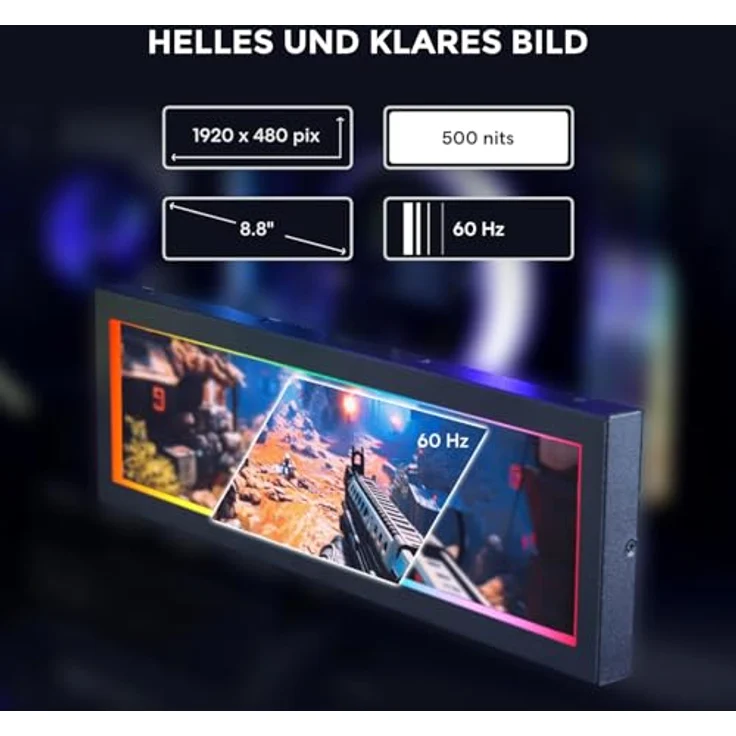 Lian Li 8.8 Universalbildschirm, 8,8 Zoll IPS-LCD-Display mit 1920 x 480 Auflösung und ARGB-Beleuchtung, weiß – Bild 8