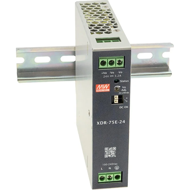 Mean Well XDR-75E-12 AC-DC-Industrienetzteil, Hutschiene 75,6W 12V 6,3A, lüfterlos, schmal, hoher Wirkungsgrad