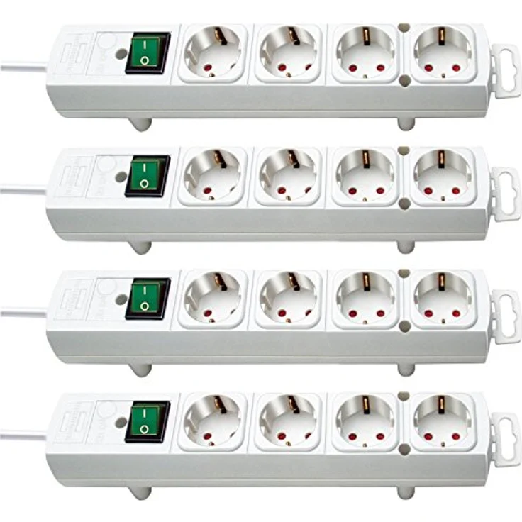 Brennenstuhl Comfort-Line Plus Steckdosenleiste 4-Fach, Mehrfachsteckdose mit 2m Kabel, Flachstecker und Schalter, extra breite Abstände, weiß (4er Pack) – Bild 1