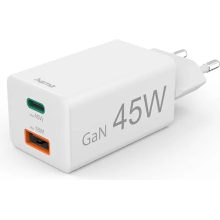 Hama Schnellladegerät USB (Ladegerät mehrfach, USB C, USB A, Handy Tablet Laptop Universal Ladegerät, Netzstecker USB Schnellladen, USB C Netzteil, Power Delivery/Quick Charge 3.0, GaN Charger, 45 W) – Bild 1