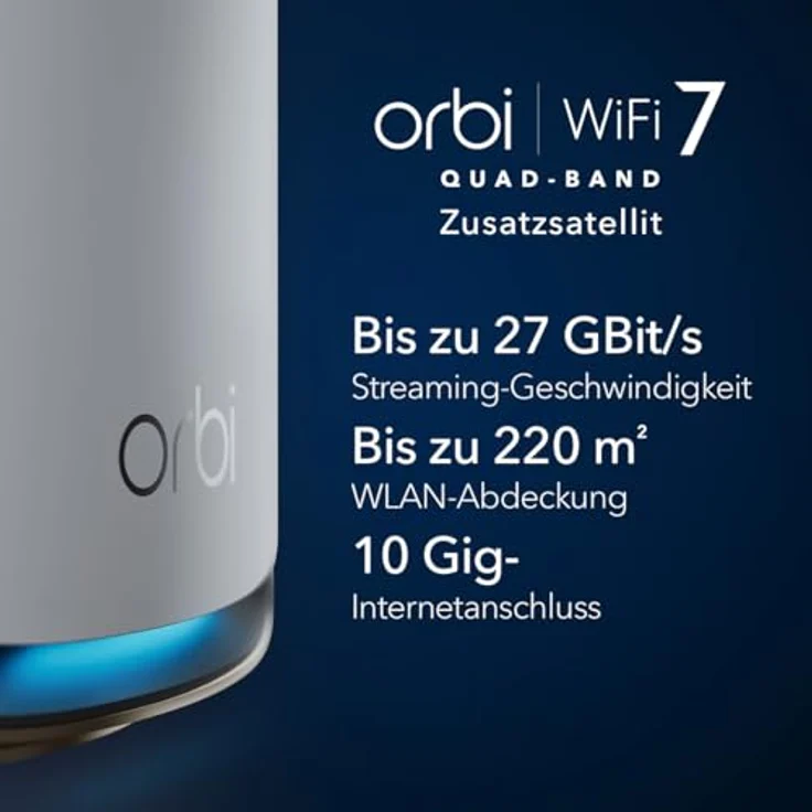NETGEAR Orbi 970-Serie Quad-Band WiFi 7-Mesh-Zusatzsatellit (RBE970) - kompatibel mit Orbi RBE962S und RBE963S, bietet zusätzliche Abdeckung von bis zu 220 m², BE27000 802.11be (bis zu 27 GBit/s) – Bild 2