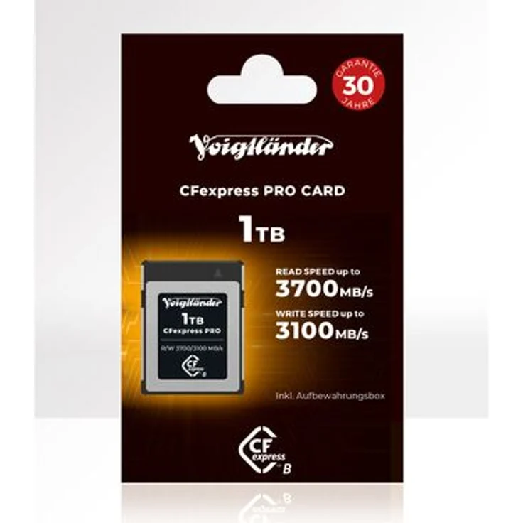 Voigtländer CFexpress Professional Typ-B, 1 TB Speicherkarten mit 3700/3100 MB/s, extrem hohe Zuverlässigkeit und Langlebigkeit