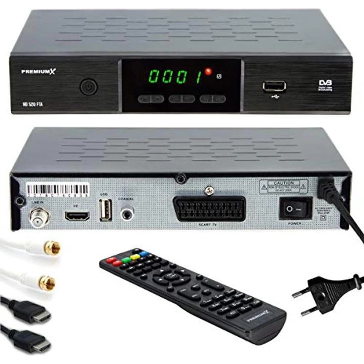 PremiumX HD 520SE-B FTA Digital SAT Receiver, DVB-S2, Full HD, HDMI und SCART, inkl. 7,5m Antennenkabel schwarz – Bild 3