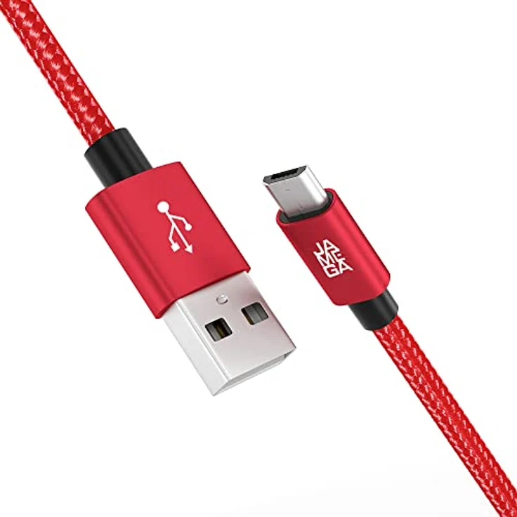 JAMEGA Premium Micro USB Kabel | Nylon geflochtenes 2m Ladekabel für Micro USB Geräte - Rot – Bild 1