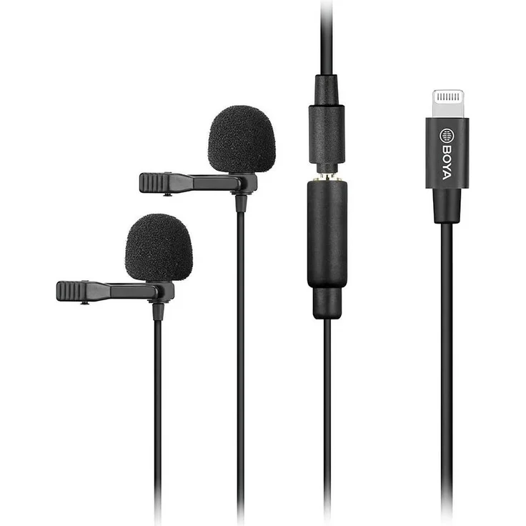 Boya BY-M2D, Dual Lavalier Mikrofon mit Lightning-Adapter, omnidirektional, schwarz