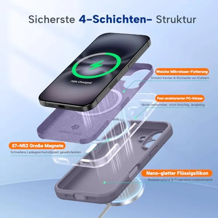 miracase iPhone 16 Hülle, Flüssig Silikon mit stoßfestem Fallschutz, kratzfestem Mikrofaser-Innenfutter, kompatibel mit MagSafe, Lavendel Grau – Bild 4