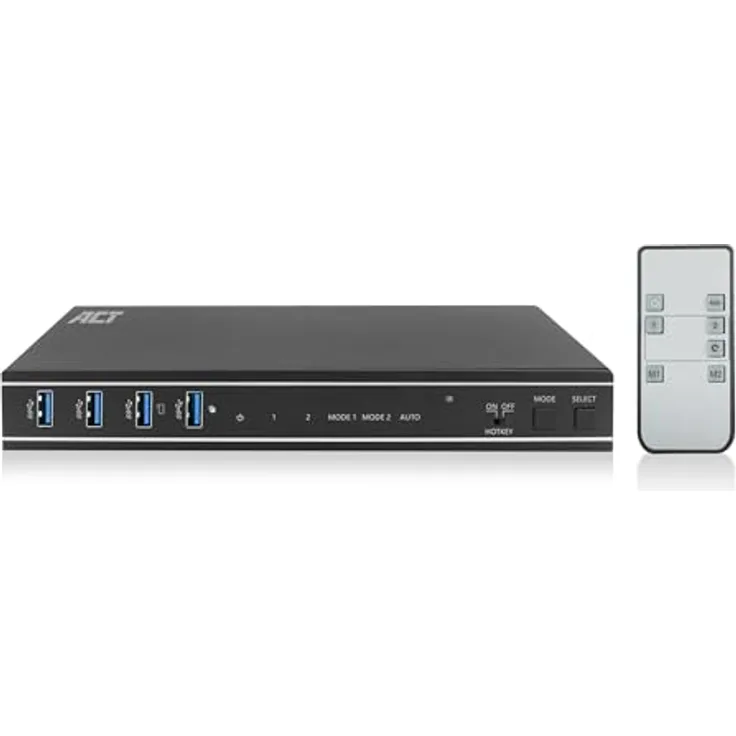 ACT KVM Switch 2 PC 2 Monitore, 4K@60Hz, HDMI Switch, 4-Port USB 3.0, HDCP 2.3, mit HDMI und USB-Kabeln, Fernbedienung, Montagebügel Büro - AC7914 in Schwarz