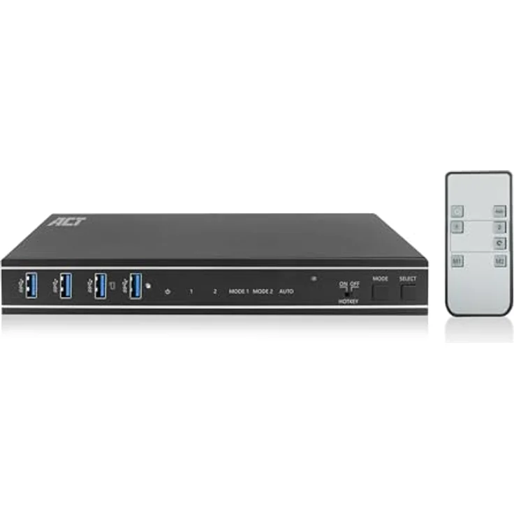 ACT KVM Switch 2 PC 2 Monitore, 4K@60Hz, HDMI Switch, 4-Port USB 3.0, HDCP 2.3, mit HDMI und USB-Kabeln, Fernbedienung, Montagebügel Büro - AC7914 in Schwarz – Bild 1