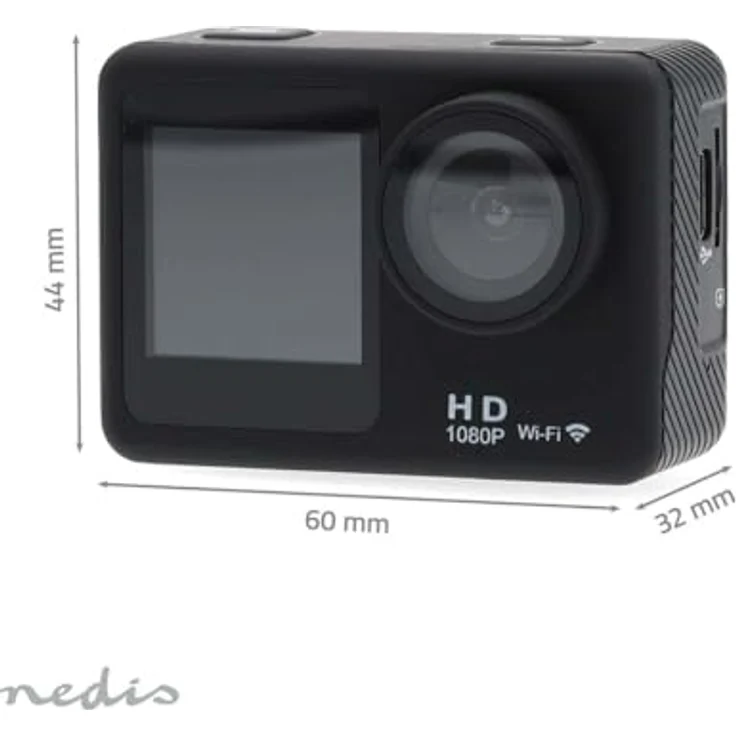Nedis Action Cam Dual-Screen - 1080p@30fps - 12 MPixel - Wasserdicht bis 30.0m - 70 min - Wi-Fi - Schwarz – Bild 5