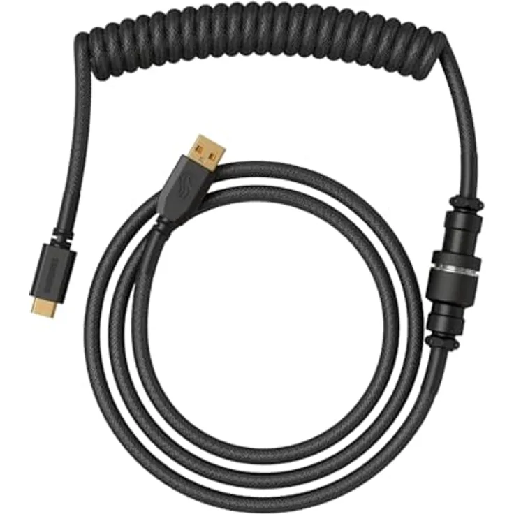 Glorious Gaming Premium Coiled Keyboard Cable - Phantom Black, Vergoldetes USB-A auf USB-C, Schutz vor Kabelsalat, doppelt geflochtene Ummantelung, 5-poliger Aviator-Stecker