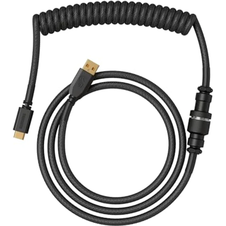 Glorious Gaming Premium Coiled Keyboard Cable - Phantom Black, Vergoldetes USB-A auf USB-C, Schutz vor Kabelsalat, doppelt geflochtene Ummantelung, 5-poliger Aviator-Stecker – Bild 1