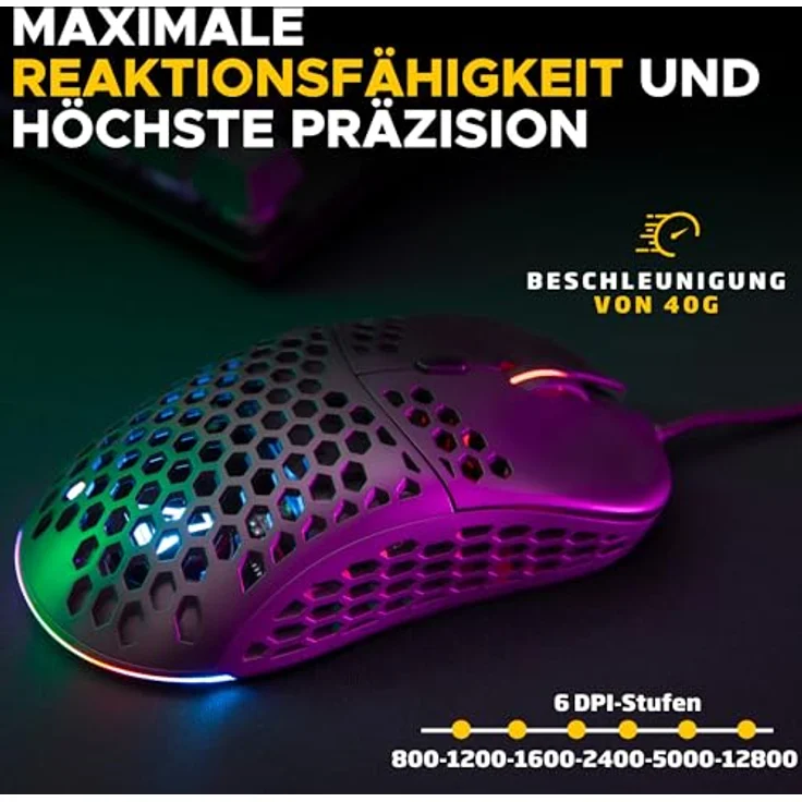 THE G-LAB Kult Oxygen, Hochleistungs-Gaming-Maus mit Kabel, 12.800 DPI, 100% anpassbares RGB, 6 programmierbare Tasten, Schwarz – Bild 3