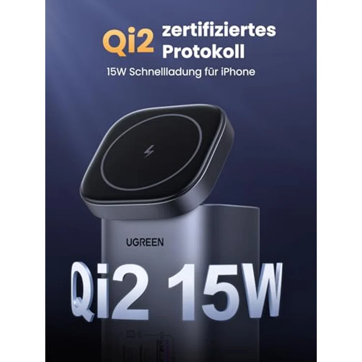UGREEN USB-C Ladegerät 100W, Nexode Qi2 Ladegerät 15W GaN Wireless Charger 4-in-1 Ladestation mit induktivem Ladeständer, kompatibel mit MacBook Pro/Air, iPhone 12-16 Serien – Bild 3