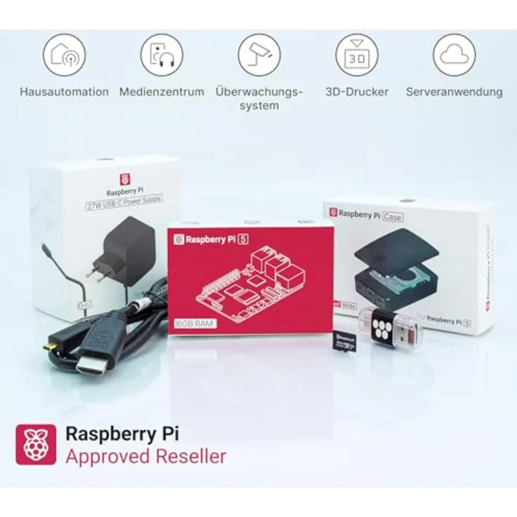 BerryBase Raspberry Pi 5 Starterkit, 16GB RAM, 64GB microSDHC mit Pi OS, Gehäuse, Netzteil, HDMI-Kabel und Zubehör, schwarz – Bild 3