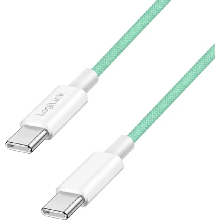 Logilink USB 2.0 Typ-C Anschlusskabel, C (Stecker) zu C (Stecker), Nylon-Ummantelung, 60W, grün, 0,5 m – Bild 1