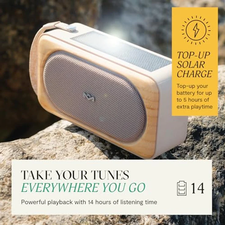 Marley Roots Solar Bluetooth Lautsprecher - Kleine tragbare Solar Lautsprecher Bluetooth Box für Reisen & Outdoor, IP67 wasserdicht, 14 Std. Spielzeit, Creme – Bild 3