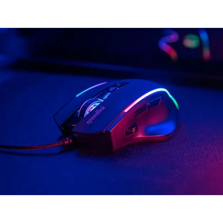 Speedlink DECUS NX RGB Gaming Maus mit Kabel, 6 Tasten, bis 12800dpi, Dauerfeuer Taste, mehrfarbiges RGB, programmierbar, USB, schwarz – Bild 5