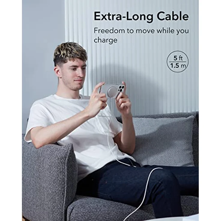 ESR HaloLock Mini kabelloses Ladegerät, kompatibel mit MagSafe Ladegerät, für iPhone 15/15 Plus/15 Pro/15 Pro Max/14/13/12 Serie, starker Magnetverschluss, verstärktes Nylonkabel, Silber – Bild 5