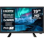 Kiano 19" Camping Fernseher DLED HD TV, 1366×768, 12V/230V, DVB-T2/S2/C, HDMI USB CI VGA, mobil & kompakt, schwarz