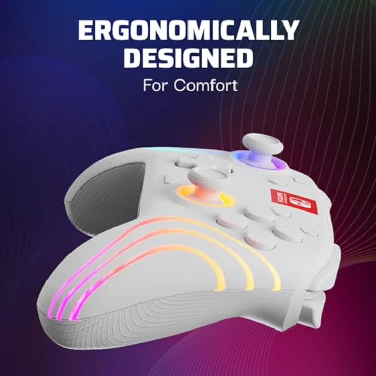PDP Afterglow Wave White Wireless Switch Controller, RGB LED, bis zu 20 Stunden Akkulaufzeit, programmierbare Tasten, offiziell lizenziert für Nintendo Switch, Farbe: Weiß – Bild 8