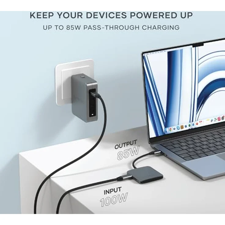 SATECHI USB-C-Hub mit 4 Anschlüssen, USB-C Adapter mit 100W USB-C PD und 10 Gbit/s USB 3.2 Datenanschlüssen, Aluminiumgehäuse, kompatibel mit MacBook, iPad, iPhone - Silber – Bild 4