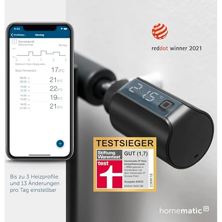 Homematic IP Smart Home Heizkörperthermostat – Evo, anthrazit, digitaler Thermostat Heizung, Steuerung per App, Alexa, Google Assistant, einfache Installation, Energie sparen, 158419A0 – Bild 5