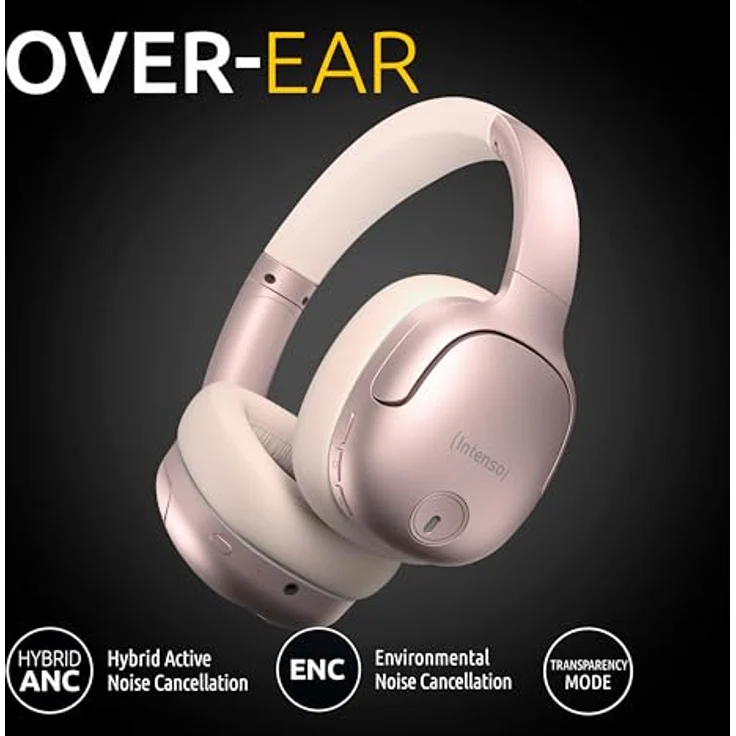 Intenso O400HA Over-Ear Kopfhörer - Hybrid Active Noise Cancelling, bis zu 75 Stunden Laufzeit, Bluetooth 5.3, Musikmodus, Transparency Modus, schnelle Ladezeit, rosa – Bild 4