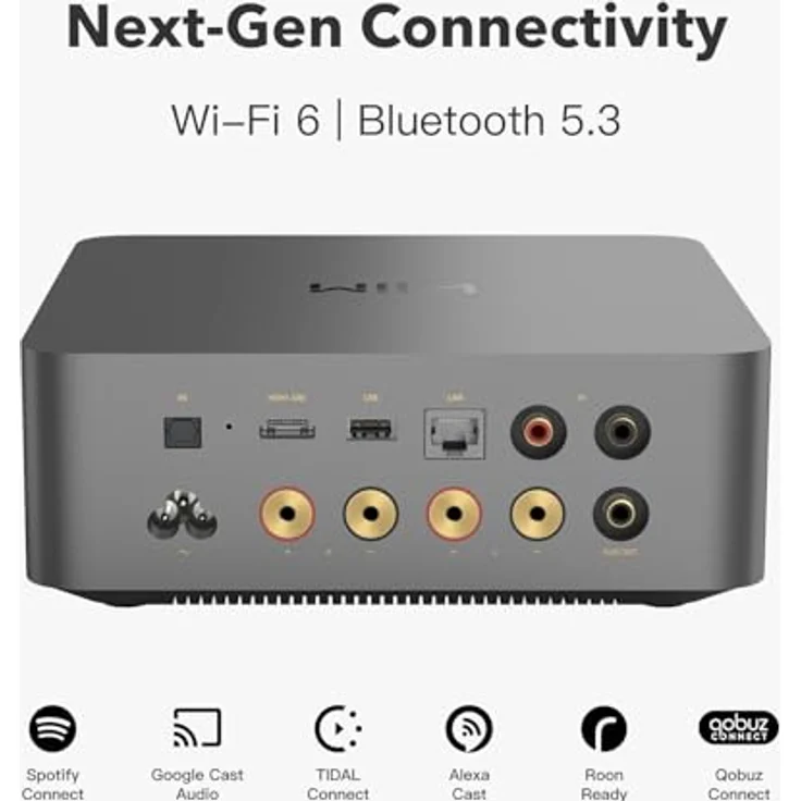 WiiM Amp Ultra, 100W Streaming-Verstärker mit ESS ES9039Q2M DAC, Dual TI TPA3255 Amps, RoomFit EQ & Touchscreen, HDMI ARC, Optisch, RCA-Eingänge, Space Grau – Bild 2