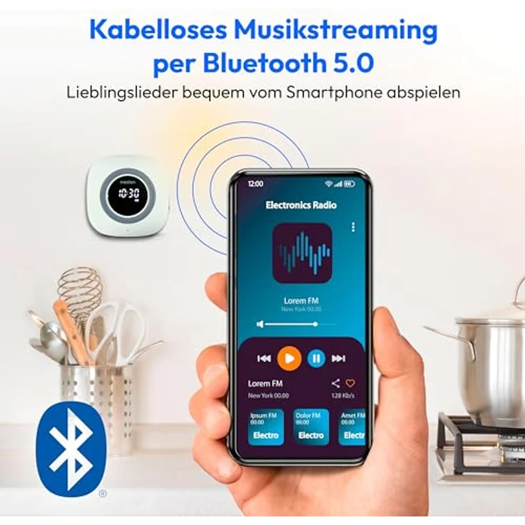 MEDION P66096 Duschradio mit Bluetooth (Badradio, UKW Radio, Saugnapf, LED-Display, IPX6 Wasserdicht, integrierter Akku, MD43884) grün – Bild 5