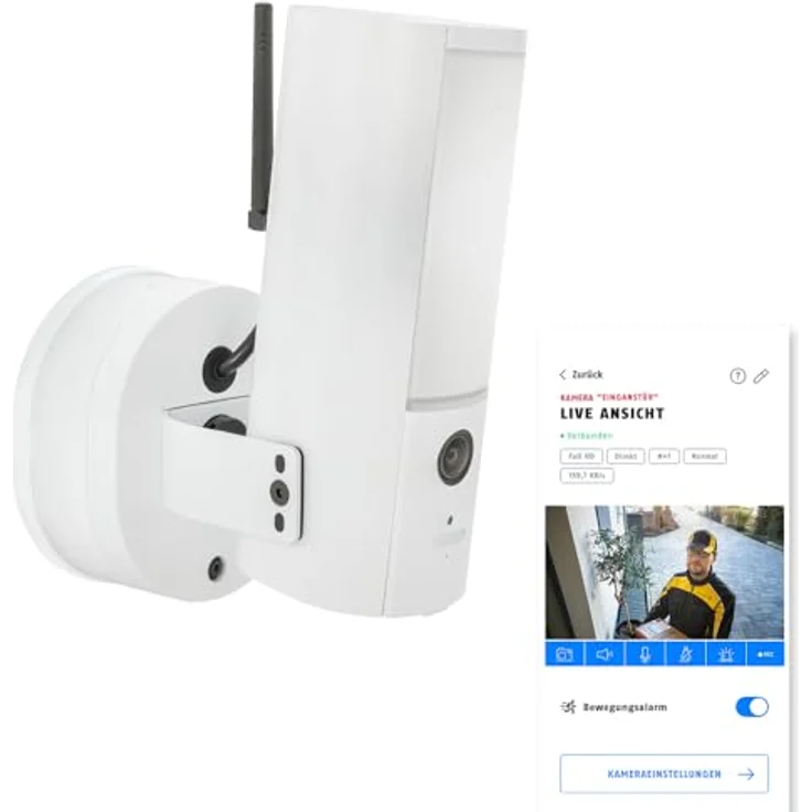 ABUS PPIC46520W, Kabellose WLAN IP Überwachungskamera mit LED-Außenleuchte und Gegensprechanlage, integrierte microSD-Karte, intelligente Bewegungserkennung, weiß – Bild 1